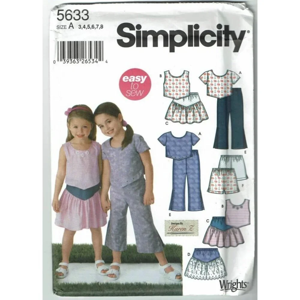 Simplicity Sewing Pattern 5633 Top Skirt Pants Shorts Girls Size 3-8‎